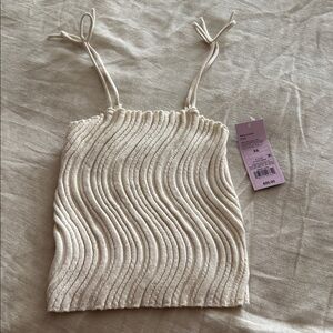 Wild Fable Ivory Ribbed Knit Top with tie strap detail XS New!